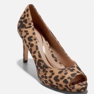 Cole Haan Drado Peep Toe Pump Leopard Print Suede Size 5 B $240